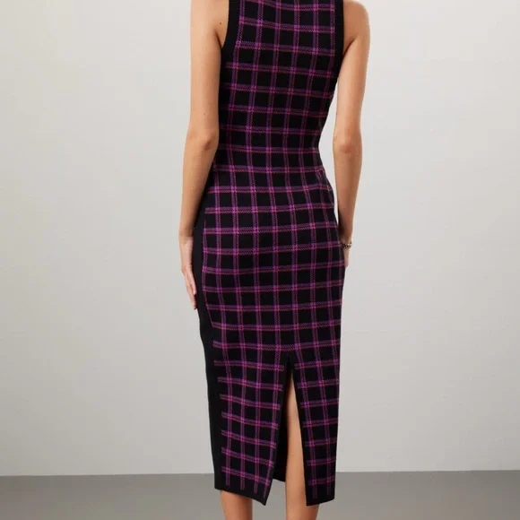 Black and Pink Halter Sheath Midi Dress - Picture 5 of 7